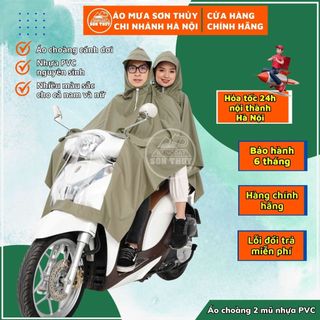  Áo Mưa Hai Mũ Nhựa PVC Nguyên Sinh Chống Thấm Tuyệt Đối Áo Mưa Sơn Thủy Vải Nhựa PVC Chính Hãng 