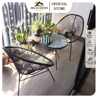 Bộ bàn ghế ban công dây văng giả mây lõi thép dùng thư giãn trang trí phòng khách sân vườn cà phê/Relax Haven HCM