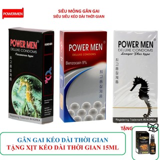 [BAO CAO SU POWERMEN] COMBO 3 hộp bao cao su siêu mỏng + gân gai siêu kéo dài thời gian POWER MEN
