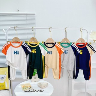  Size 80-150  7-27kg  Bộ thun lạnh Minky Mom Tay ngắn quần dài Alibaba viền sọc thể thao cho bé trai bé gái siêu cưng 