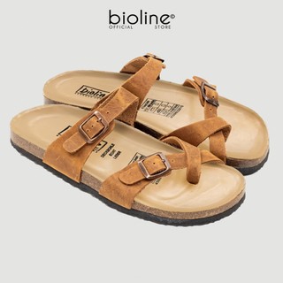 [DA BÒ THẬT] DK06-Dép đế trấu da bò xỏ ngón, quai chéo Birken Bioline Unisex (Đế trấu)