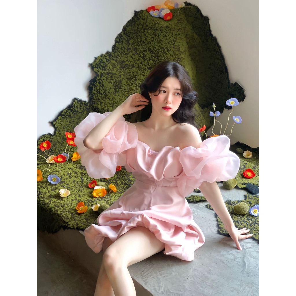 Đầm nữ dự tiệc Lena dress có bigsize thiết kế cúp ngực xòe tay bồng nhún CaoCaobycaochen | BigBuy360 - bigbuy360.vn