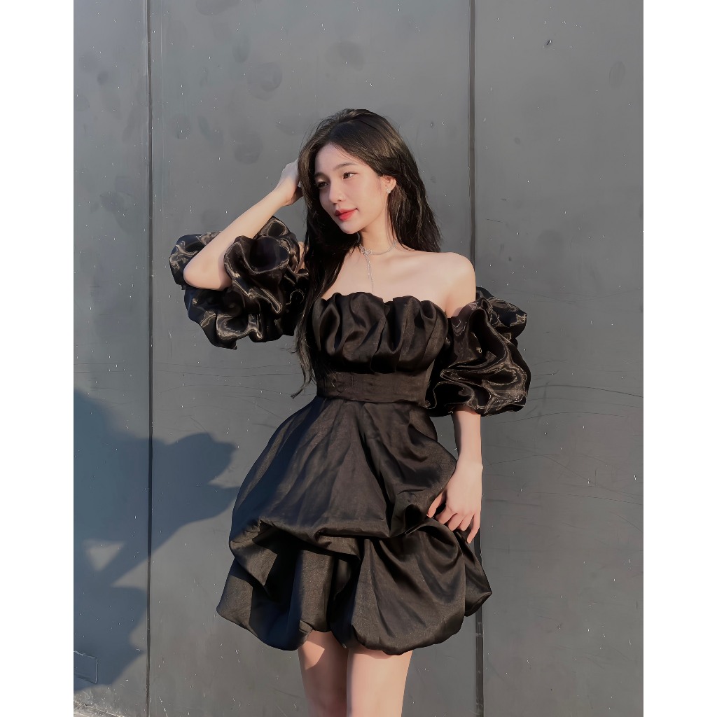 Đầm nữ dự tiệc Lena dress có bigsize thiết kế cúp ngực xòe tay bồng nhún CaoCaobycaochen | BigBuy360 - bigbuy360.vn
