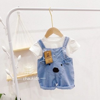 Sét yếm bò mềm họa tiết gấu cún cực yêu cho bé