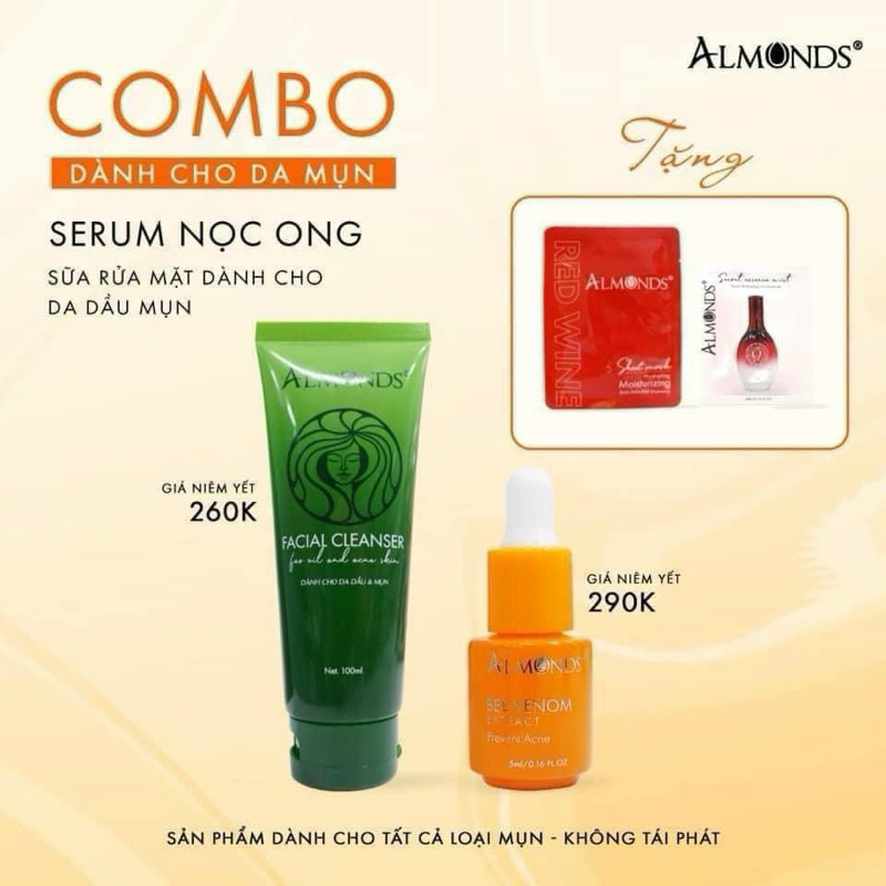 [Chính Hãng] Combo Sạch Mụn Kèm Dầu Almonds