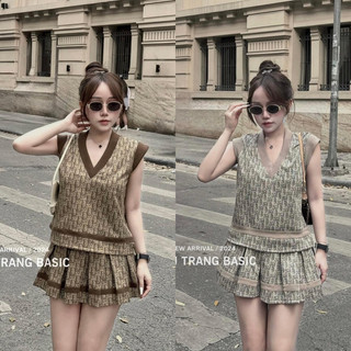 Set váy cổ tim đì o kiều trang basic hot hit