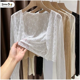 Áo Khoác Cadigan Mỏng Ren Hoa Xuyên Thấu Co Giãn