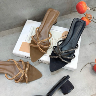 Dép cao gót Nơ gót mảnh gót cao 4 Phân Mũi Nhọn Bling Sang trọng, Siêu tinh tế Giày Bánh Bèo mã BlingNhon4P