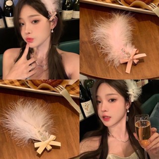 Kẹp Tóc Lông Vũ Phối Nơ Đính Đá Phong Cách Tiểu Thư Sang Trọng, Phụ Kiện Tóc Cô Dâu Dạ Hội by.Lisa