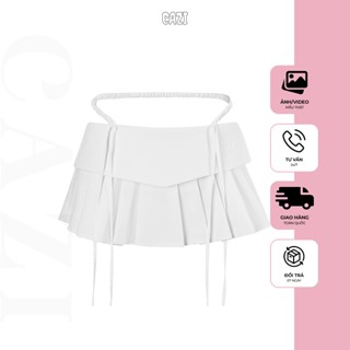 Cazi - Chân váy xếp ly phủ cạp đính dây nơ Cazi