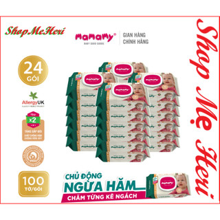 Thùng 24 Khăn giấy ướt 100 tờ có nắp chủ động ngừa hăm/x2 chất ngừa hăm Mamamy