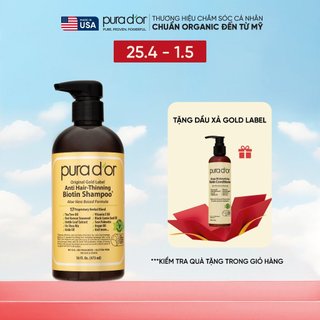 Dầu Gội Biotin Original Gold Label PURA DOR 236ml/473ml Organic, Ngăn Rụng Tóc, Chăm Sóc Da Đầu, Hỗ Trợ Mọc Tóc