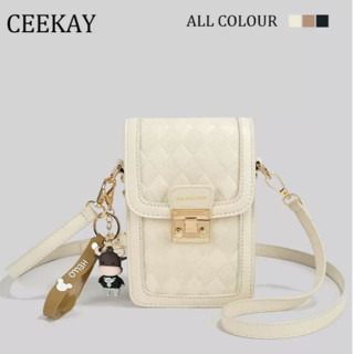  Túi Xách Nữ CEEKAY Chính Hãng Da Chần Kẻ Lưới Khóa Bấm Quai Da Kèm Móc Gấu Hàng Quảng Châu 