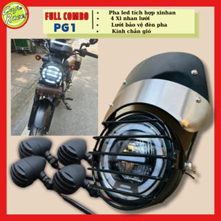 Combo đèn pha led tích hợp xi nhan cùng kính chắn gió và bảo vệ đèn pha cho xe máy độ PG1 Cafe Racer
