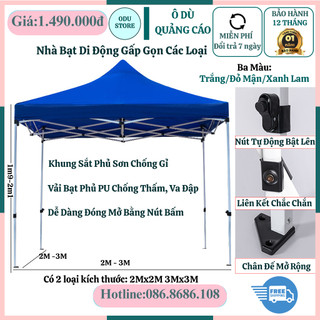 Nhà bạt di động mái che cao cấp 2mx2m 3mx3m khung sắt tĩnh điện không gỉ vải dù polyester che nắng che mưa to ngoài trời