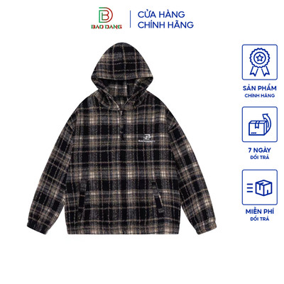 Áo khoác flanel nam nữ 2 màu có nón và dây kéo chất vải caro dạ dày dặn thoải mái mẫu hót 2024 Bảo Đăng.