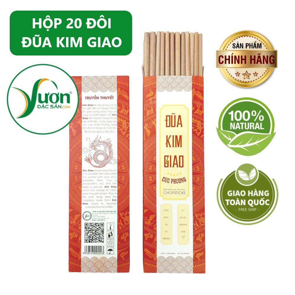 Hộp 20 Đôi Đũa gỗ Kim Giao (Dài 27cm) GỖ QUÝ thẳng không cong vênh không nấm mốc càng dùng càng đẹp - Vườn Đặc Sản