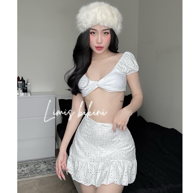 Bikini 3 món ren lỗ QC cao cấp - Limisbikini