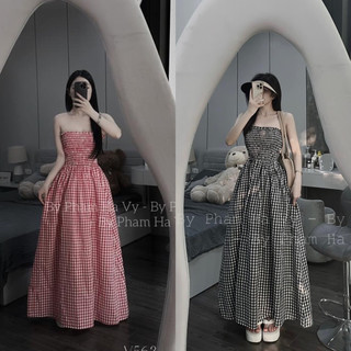 Váy maxi quây kẻ bo chun, hàng thiết kế