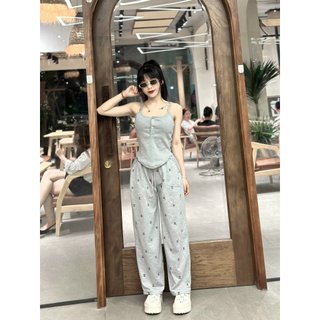 Set đồ nữ quần ống suôn kèm áo hai dây cúc có đệm chất thun tăm thoáng mát