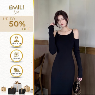 Đầm body khoét vai Emili đầm dài tay cổ tròn kiểu cách 