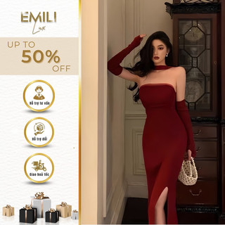 Đầm body xẻ tà Emili đầm dài phối tay sang chảnh kiểu nữ 