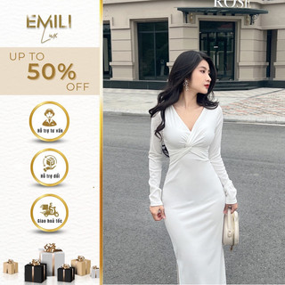 Đầm body len dài tay Emili, đầm body len cổ chữ V sang chảnh 