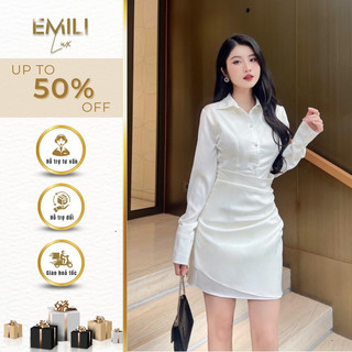 Set áo sơ mi liền váy Emili, set áo váy chất lụa sang chảnh 