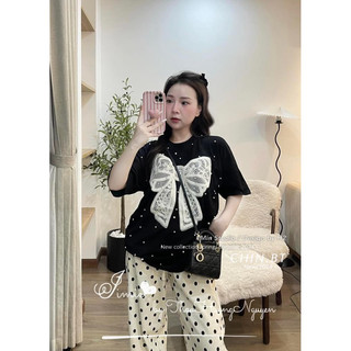 Set áo nơ mix quần chấm bi hot hit