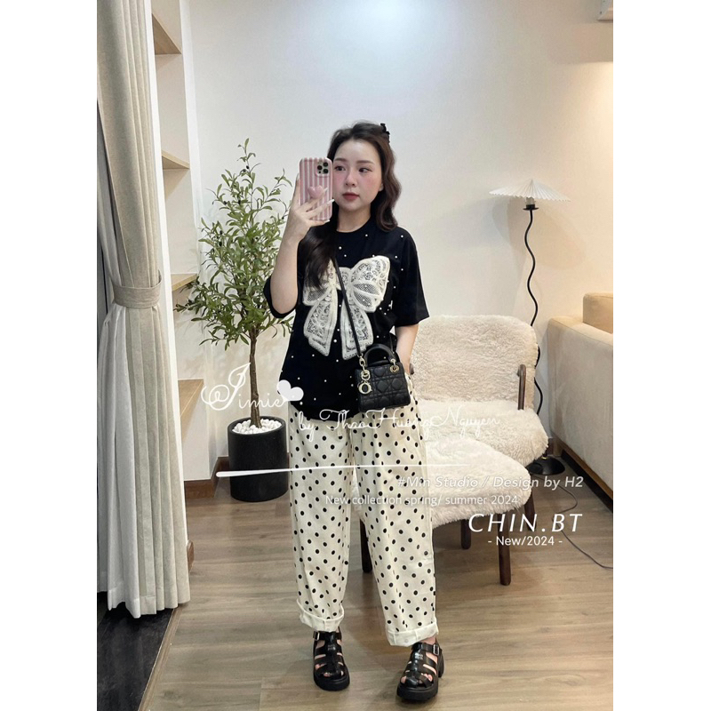 Set áo nơ mix quần chấm bi hot hit