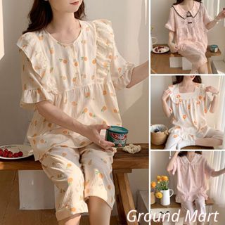  Bộ đồ mặc nhà cho nữ áo tay lỡ quần lửng vải cotton thô nhăn mềm mỏng thoáng mát nhiều họa tiết size từ 45 - 75kg 