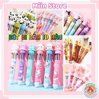 Bút Bi Bấm 10 Màu Hoạt Hình Gấu Dâu Melody Kuromi Phi Hành Gia Ngòi 0.7mm Mực Viết Trơn Đều Chữ Đẹp Làm Quà Tặng