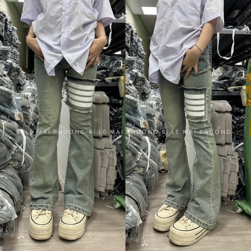 Quần Jean bò ống Loe 4 Vạch Màu Bụi cho nam nữ chất mịn đẹp, trẻ trung | BigBuy360 - bigbuy360.vn