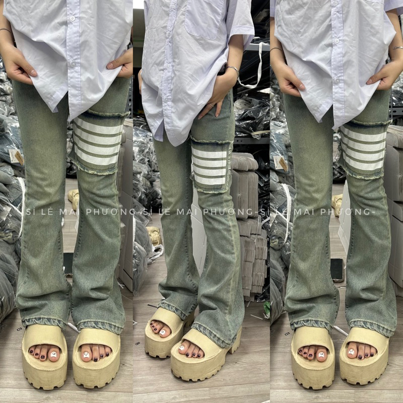 Quần Jean bò ống Loe 4 Vạch Màu Bụi cho nam nữ chất mịn đẹp, trẻ trung | BigBuy360 - bigbuy360.vn