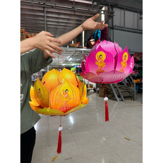 Đèn lồng hoa sen in hình Phật đản sanh 6 mặt - 38cm