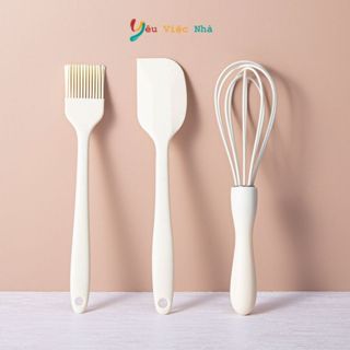 Bộ 3 Dụng Cụ Làm Bánh Bằng Silicone Cao Cấp Chống Dính, Chịu Nhiệt Cao - Cây Vét Kem, Cây Đánh Trứng, Cọ Quét Dầu