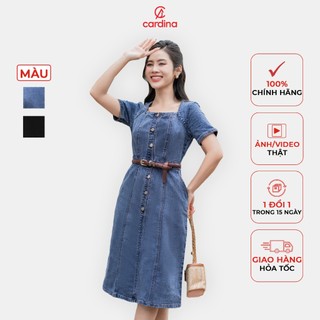 Đầm nữ CARDINA chất liệu bò dáng A cổ vuông kết hợp tay bồng nữ tính trẻ trung hiện đại trendy 4VAL14