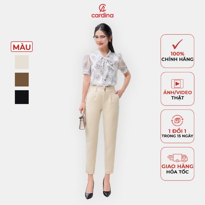 Quần baggy nữ CARDINA chất liệu tuyết mưa cạp cao kiểu dáng basic thanh lịch hiện đại 4QBG04