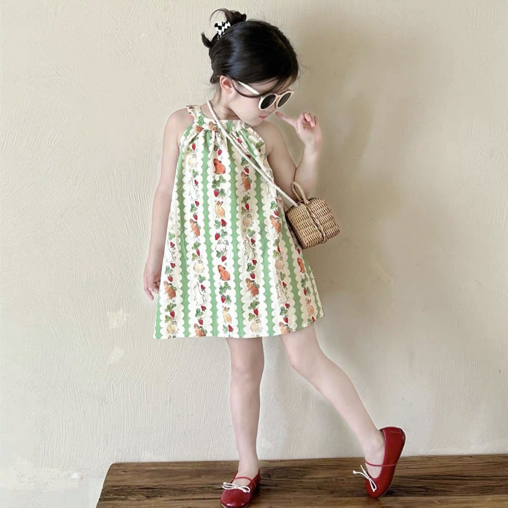 Váy bé gái- Váy bé gái sát nách cổ yếm dáng suông dễ thương cho bé từ 1 tuổi đến 7 tuổi