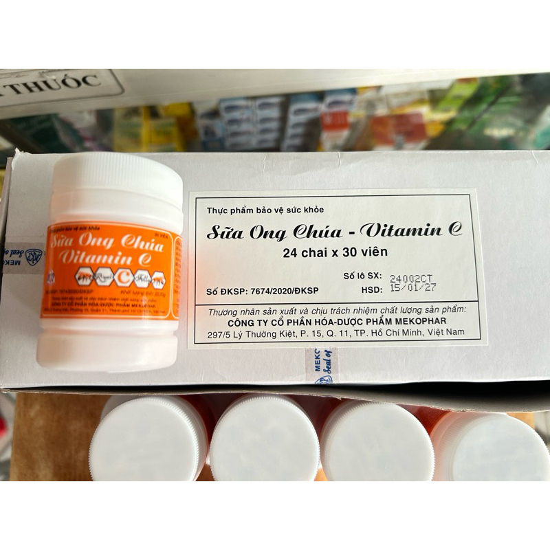 Kẹo Sữa Ong Chúa Vitamin C Mekophar Hộp 24 chai x 30 viên