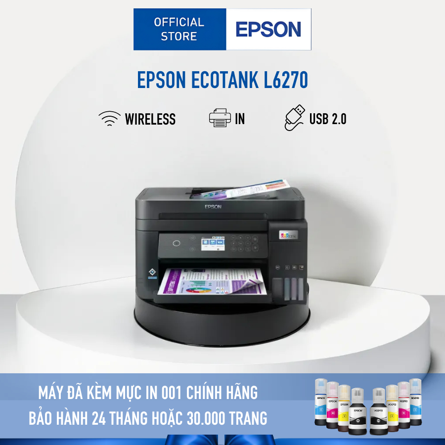 Máy In Phun Màu Đa Năng Epson EcoTank L6270 (Bao Gồm Bộ Mực Chính Hãng Đi Kèm)