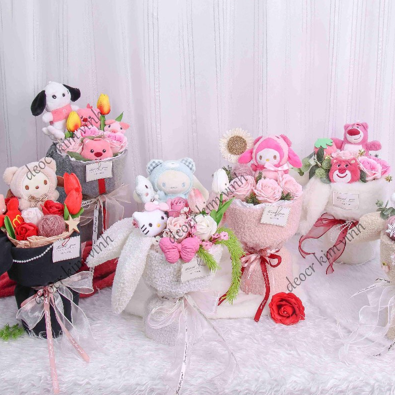 Bó Hoa Sáp Hoa Thỏ Bunny Tai Cụp Dễ Thương (Kèm Thiệp) Hoa Làm Quà Tặng Sinh Nhật Trong Các Dịp Lễ BST02