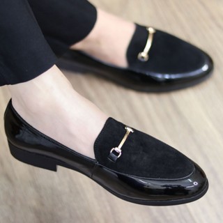  Giày lười nam kiểu dáng hàn quốc,giày tây nam công sở da bóng vá nỉ phối màu có gắn băng xích vàng trang trí RUNO G3 