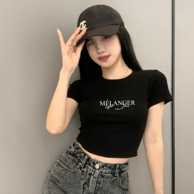 Áo croptop nữ in chữ MÉLENGER chất cotton Loza CR7282
