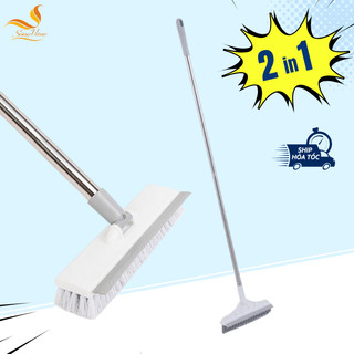 Chổi chà sàn nhà tắm 2 trong 1 cọ sàn và gạt nước, đầu cọ xoay 120 độ