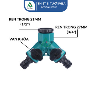Bộ chia 2 nối nhanh 16mm có van khóa, Y chia 2 nối nhanh 16mm có van khóa