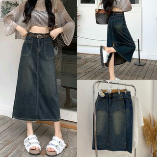 Chân Váy Jean Phối 2 Túi Trước Cạp Cao Xẻ Tà Sau Ulzzang, Labibi