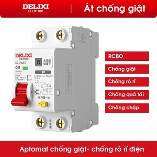 Aptomat cb chống giật chống rò - chống quá tải rcbo delixi dz47sles 16a,20a,32a,40a,63a, át chống giật, cb chống giật
