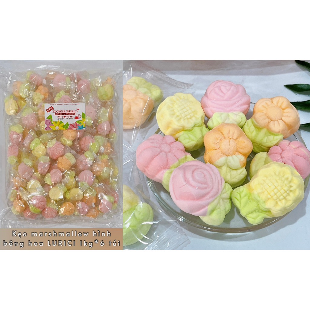 [Hàng mới về] Combo 1000g kẹo bông sữa marshmallow hình trái cây nhiều hương vị thơm ngon ăn vặt,tra