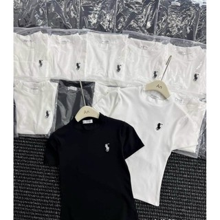 Áo Thun Cổ Tròn Nữ Thêu Ngựa Kiểu Dáng Ôm Body Baby- Áo Phông Cotton Dày Mịn T-SHIRT Đen ,Trắng